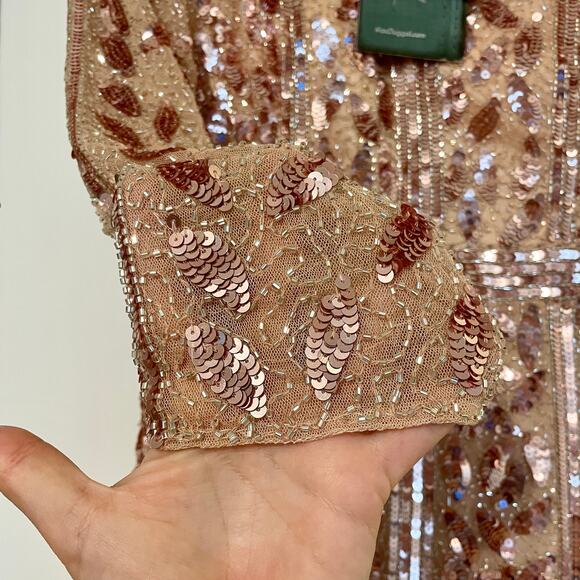 NWT Mac Duggal Rose Gold Embellished Long Sleeve Dress Formal Gown Sequins 14 - Picture 5 of 16